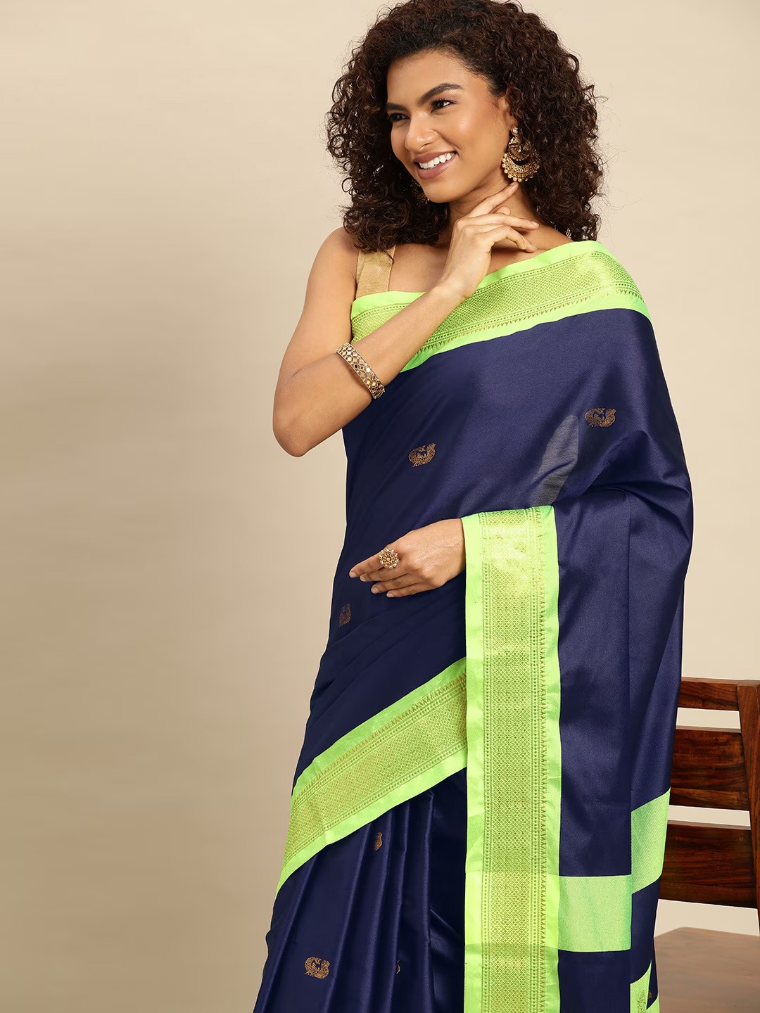 

WINKLECART Woven Design Zari Pure Silk Mysore Silk Saree, Navy blue