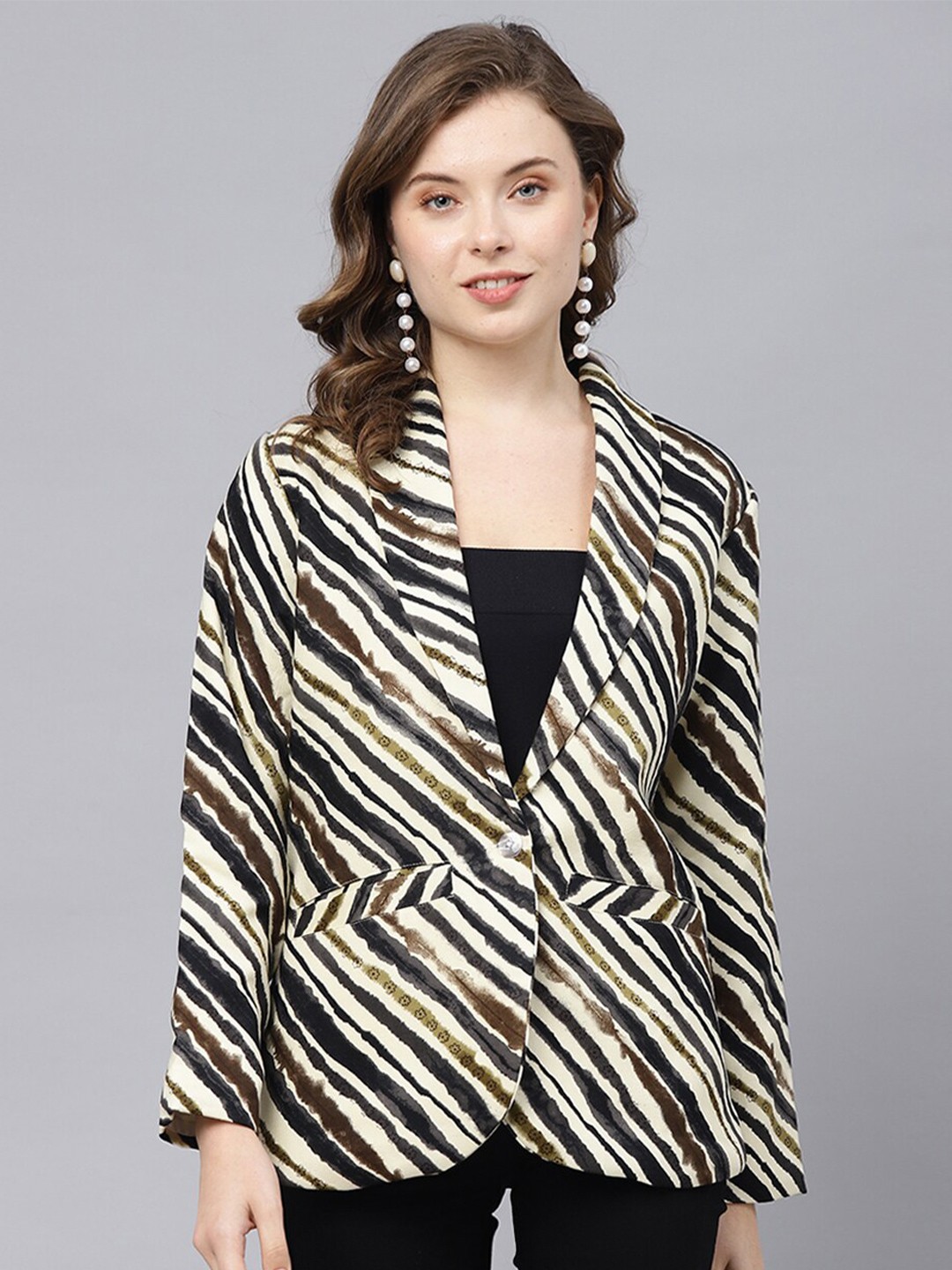 

DEEBACO Striped Single-Breasted Blazer, Black