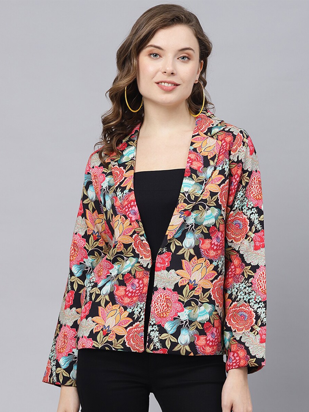 

DEEBACO Floral Printed Single-Breasted Blazer, Pink