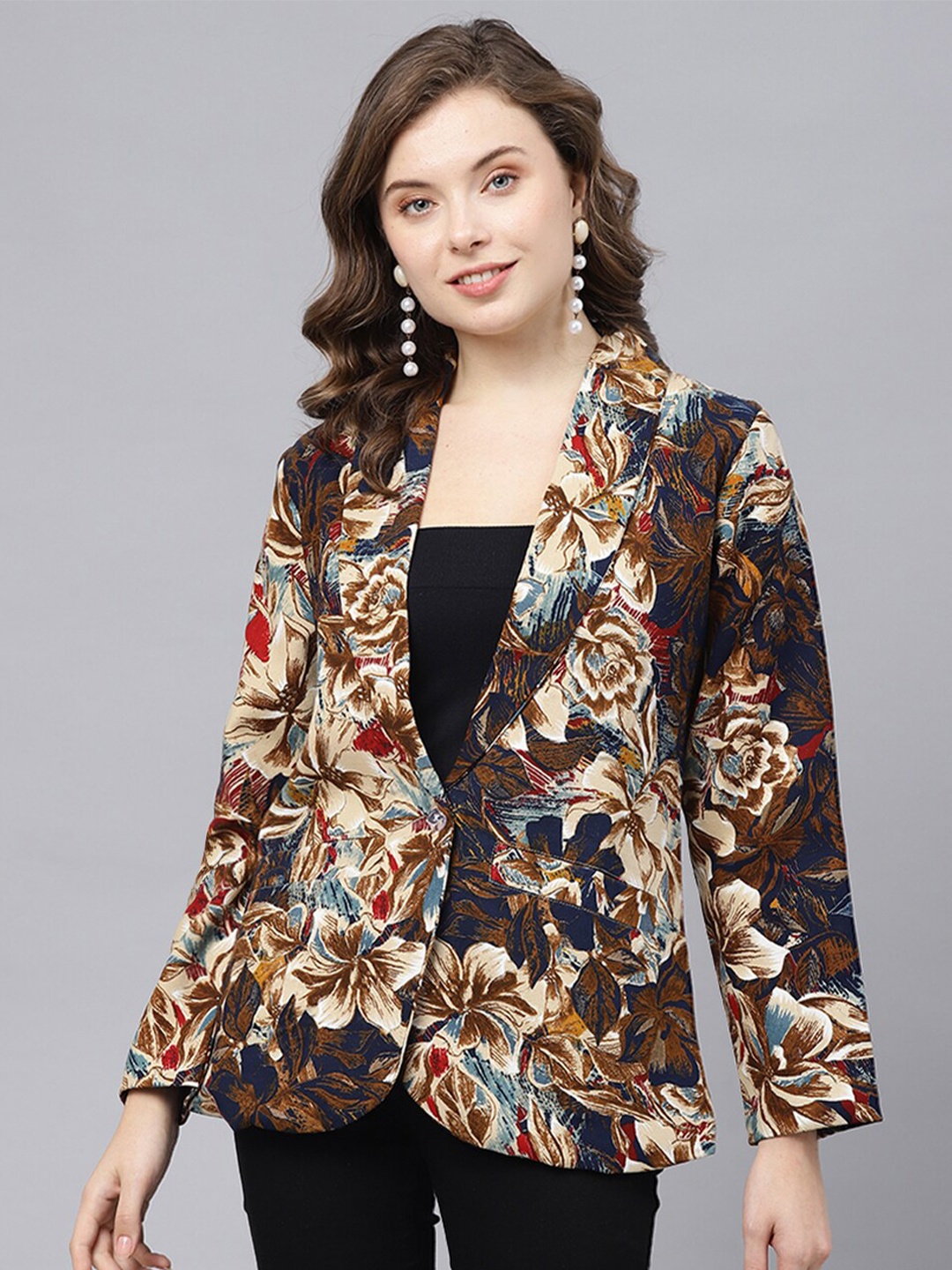 

DEEBACO Printed Single Breasted Casual Blazer, Brown