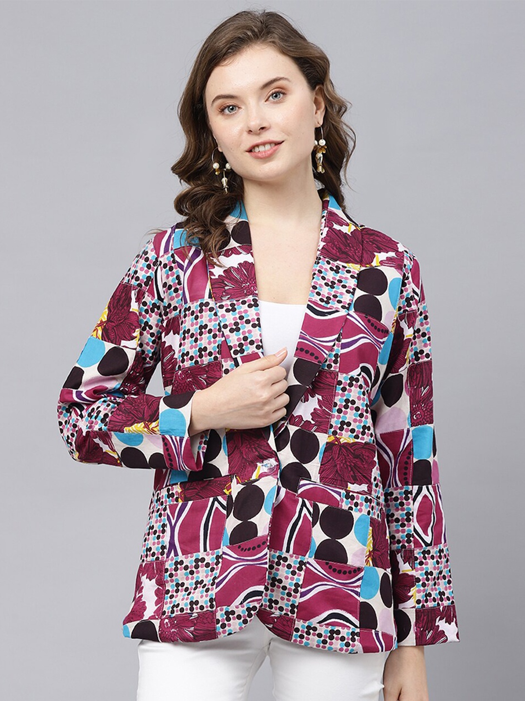 

DEEBACO Abstract Printed Single Breasted Blazer, Purple