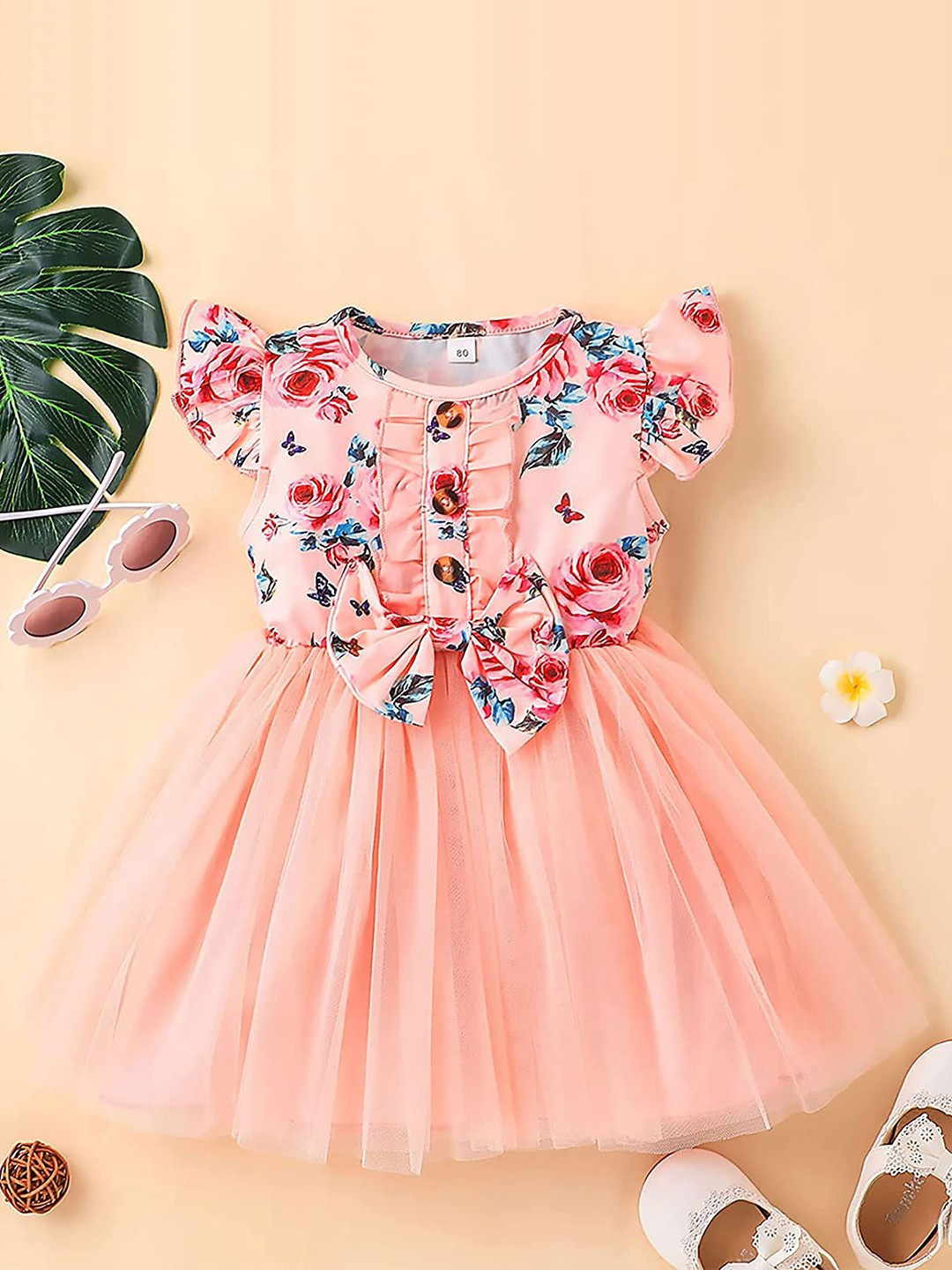 

BAESD Kids-Girls Floral Print Flutter Sleeve Fit & Flare Dress, Pink
