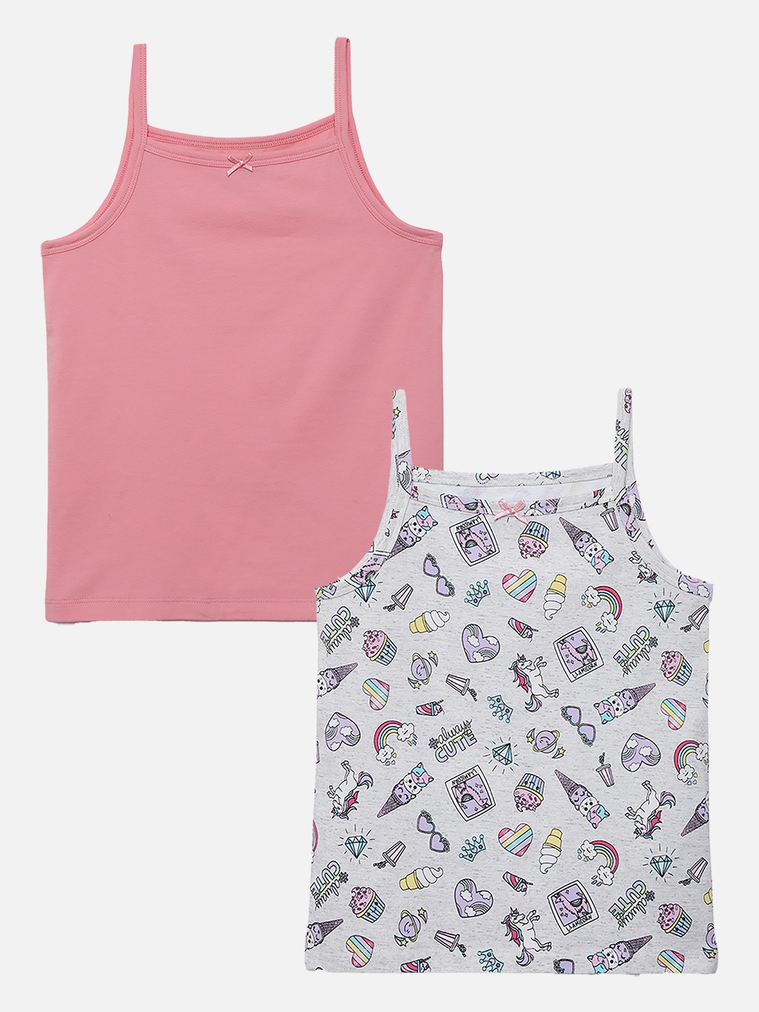 

mackly Girls Pack Of 2 Printed Camisoles, Pink