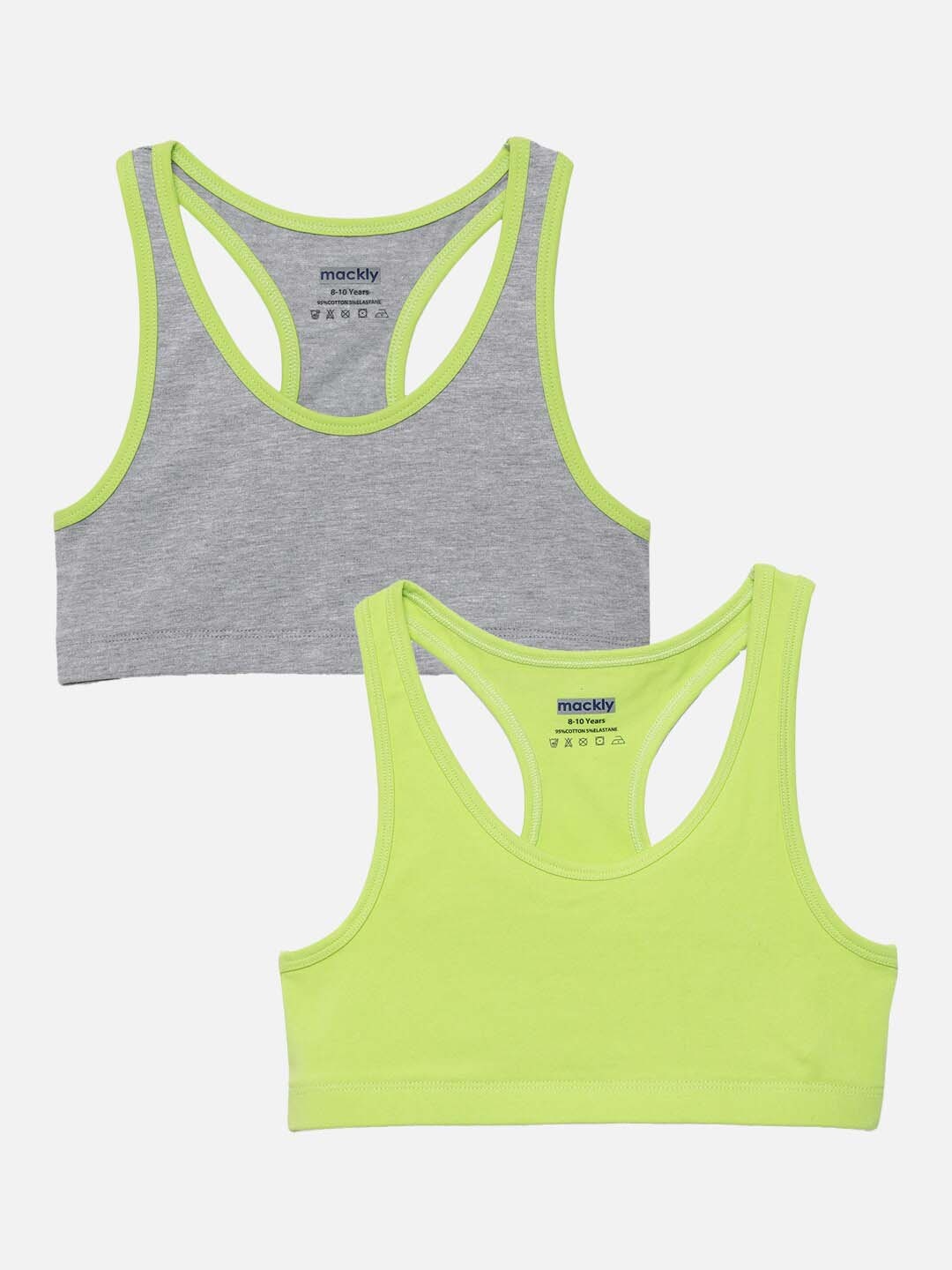 

mackly Girls Pack of 2 Sports Workout Bra - Full Coverage, Grey