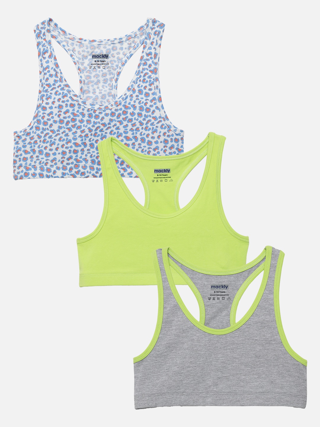 

mackly Girls Pack Of 3 Full Coverage Beginners Bras With All Day Comfort, Blue