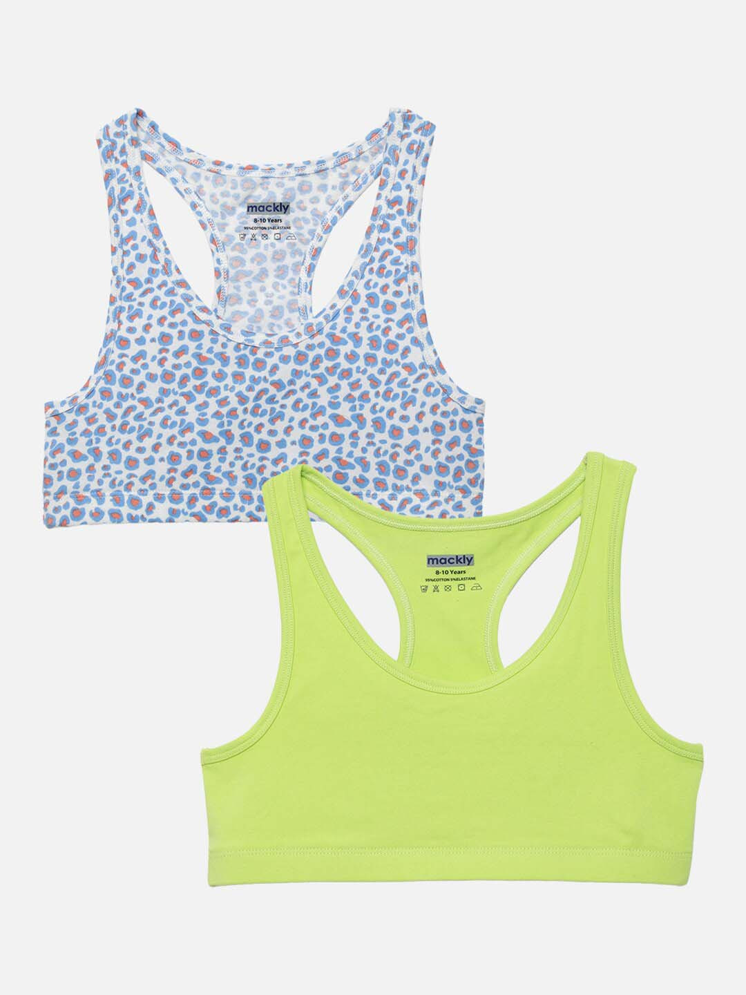 

mackly Girls Pack of 2 Sports Workout Bra - Full Coverage, Blue