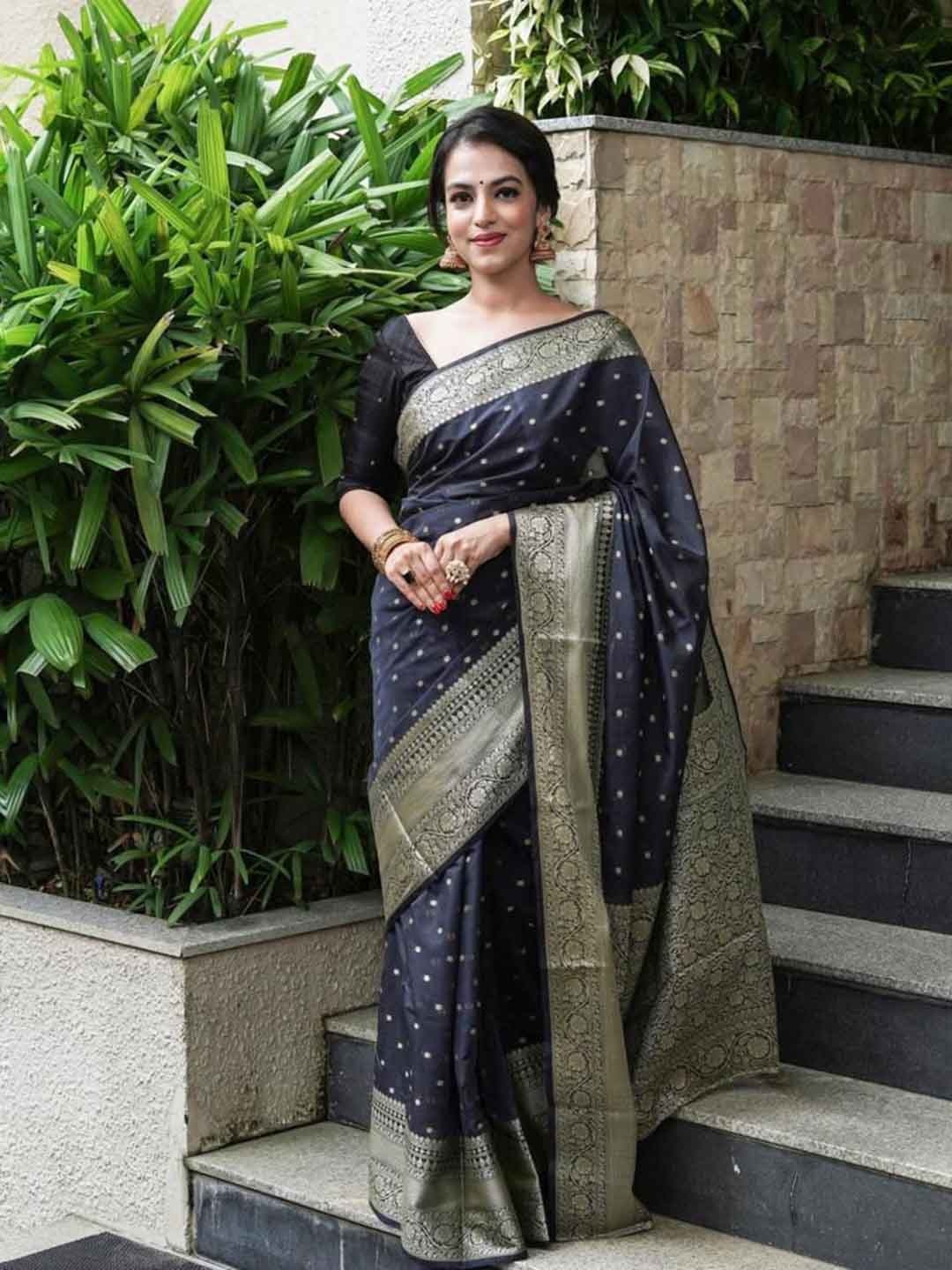 

Mitera Black & Gold Toned Woven Design Zari Art Silk Saree