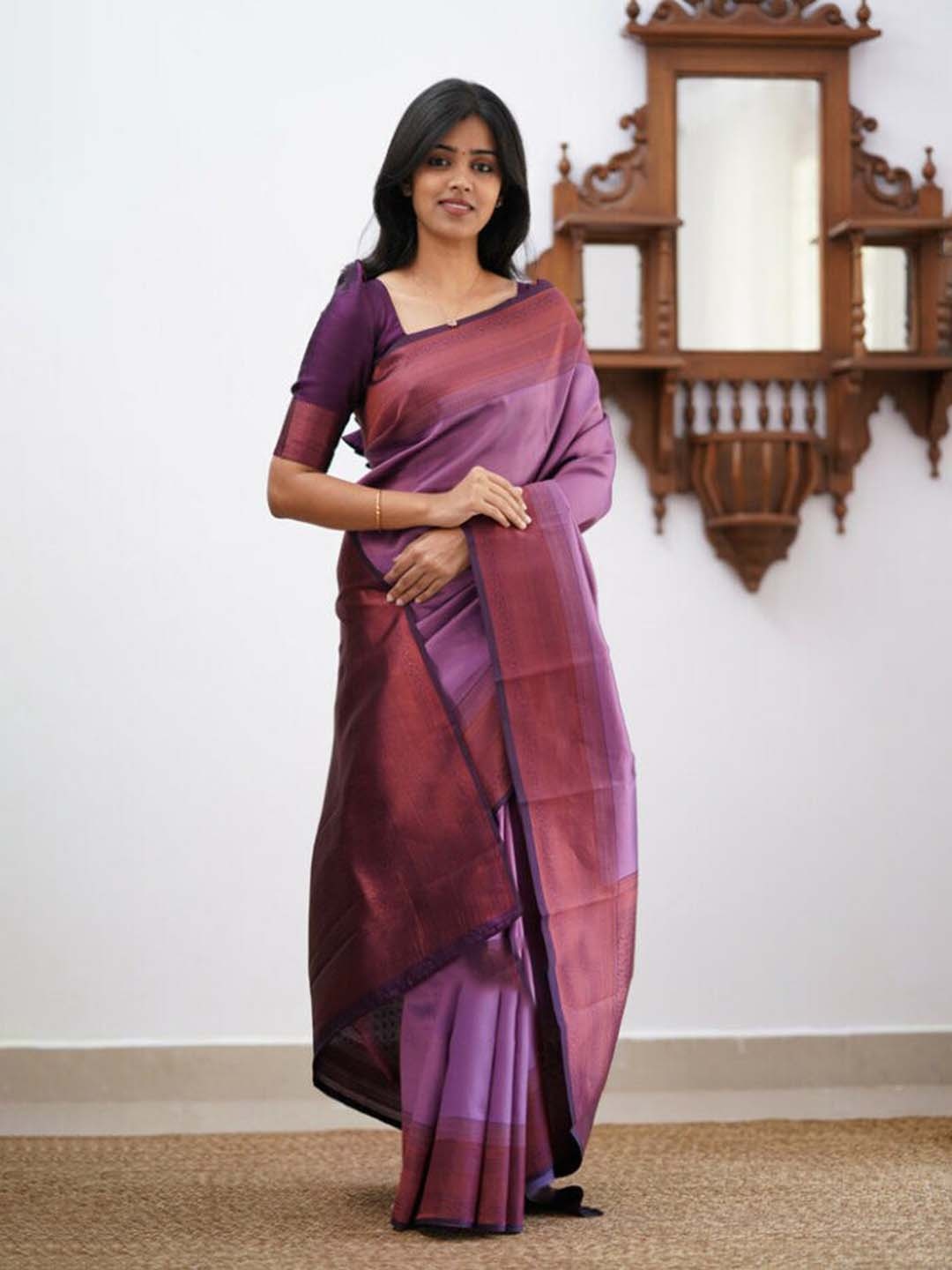 

Mitera Purple & Gold Toned Zari Art Silk Saree