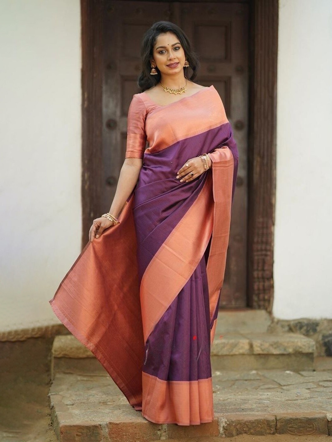 

Mitera Purple & Purple Woven Design Zari Art Silk Saree