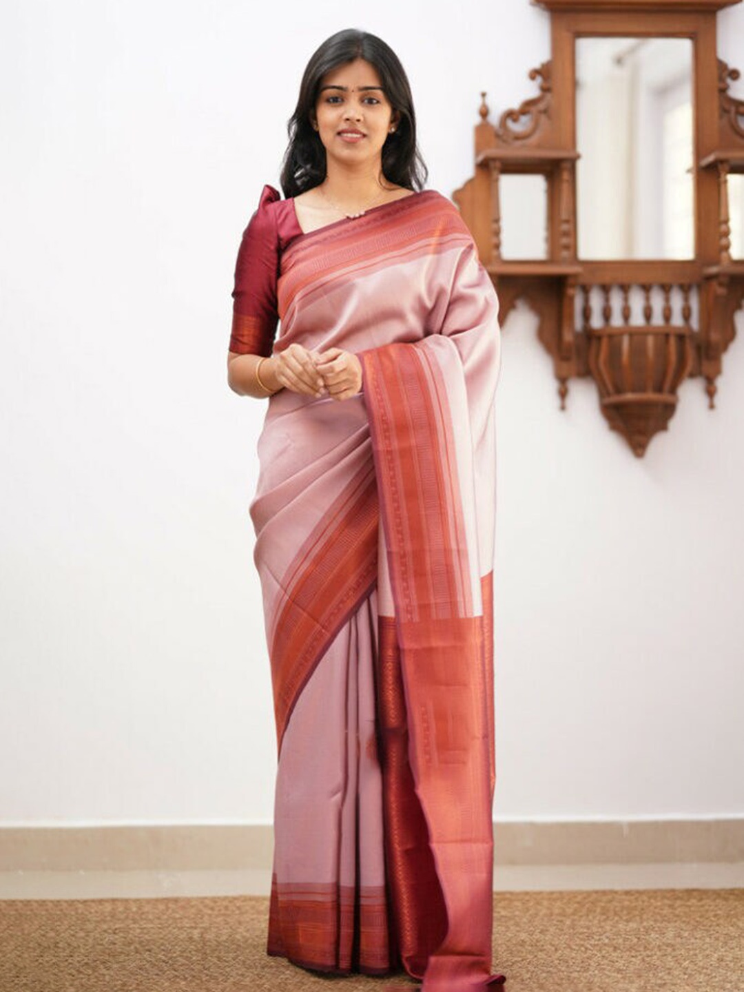 

Mitera Pink & Maroon Woven Design Zari Art Silk Saree