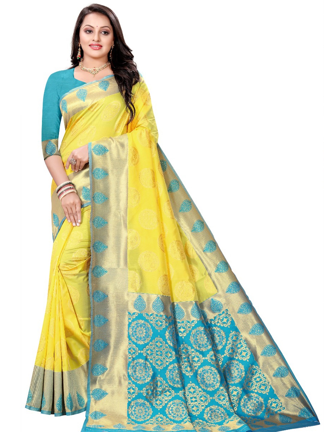 

Mitera Woven Design Zari Art Silk Saree, Yellow