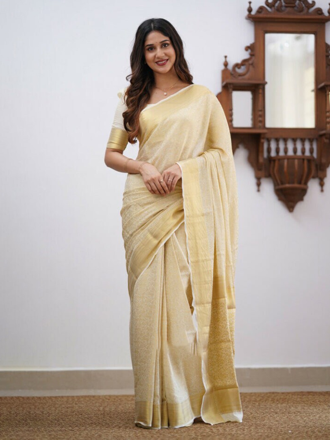 

Mitera Woven Design Zari Art Silk Saree, Off white