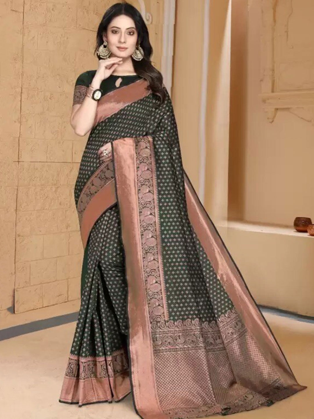 

Mitera Woven Design Zari Art Silk Saree, Green