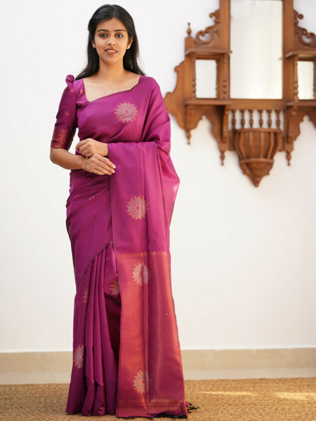 

Mitera Woven Design Zari Art Silk Saree with Tassels, Purple