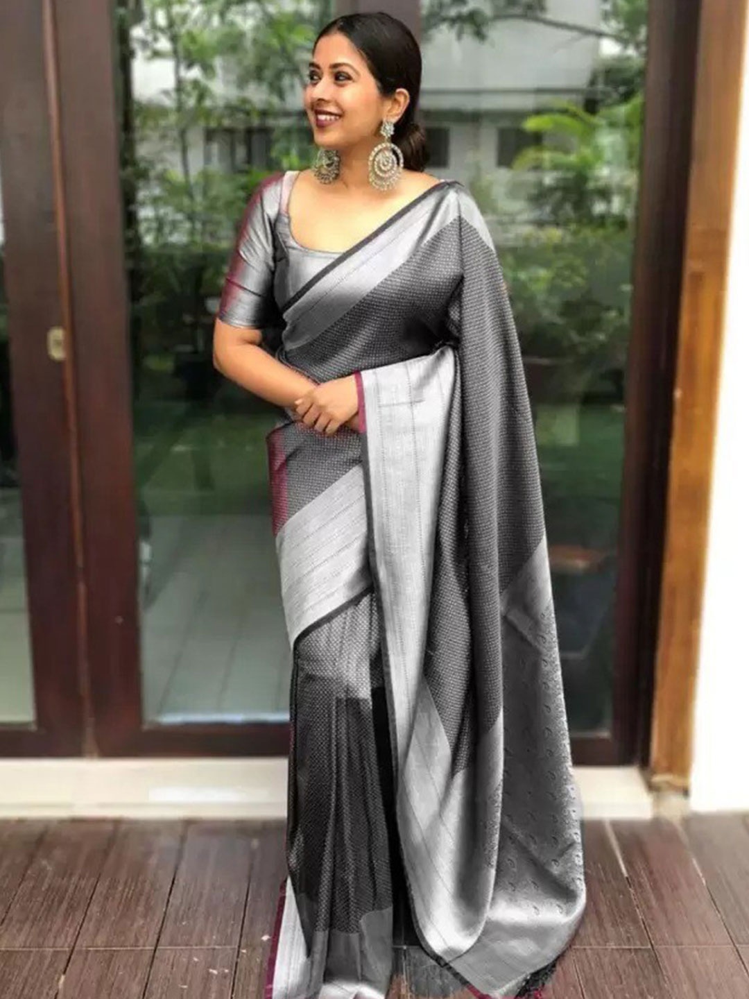

Mitera Woven Design Zari Art Silk Saree, Grey