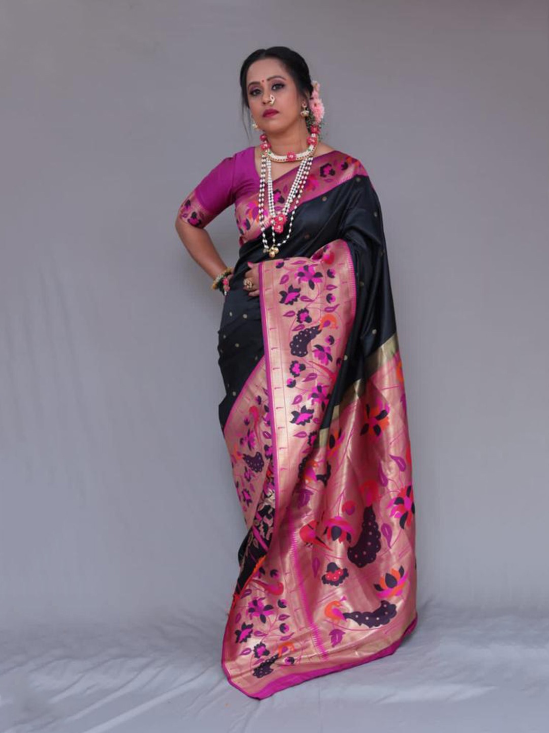 

Mitera Woven Design Zari Art Silk Saree, Black