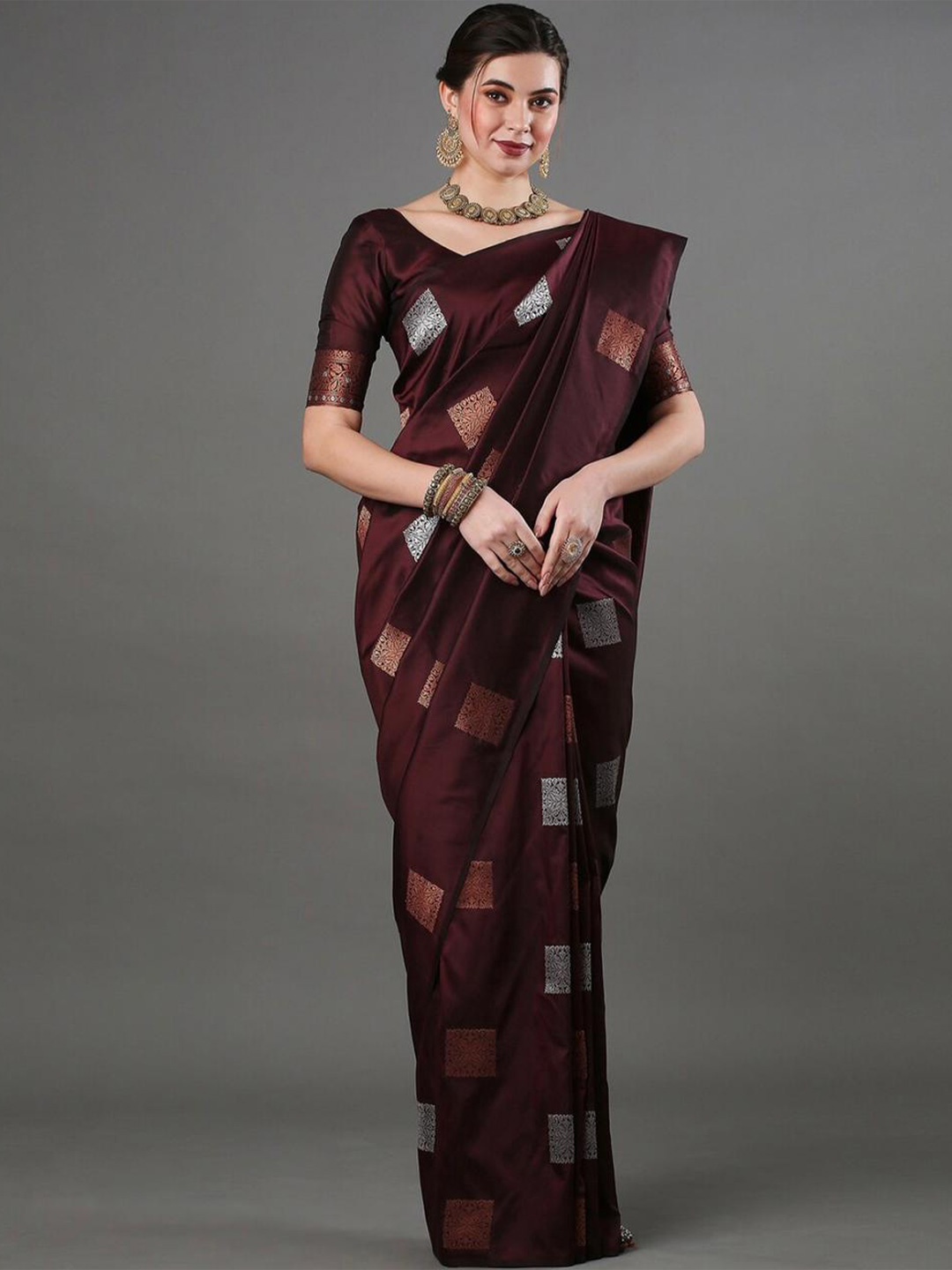 

Mitera Maroon & Gold-Toned Ethnic Motifs Woven Design Zari Art Silk Saree