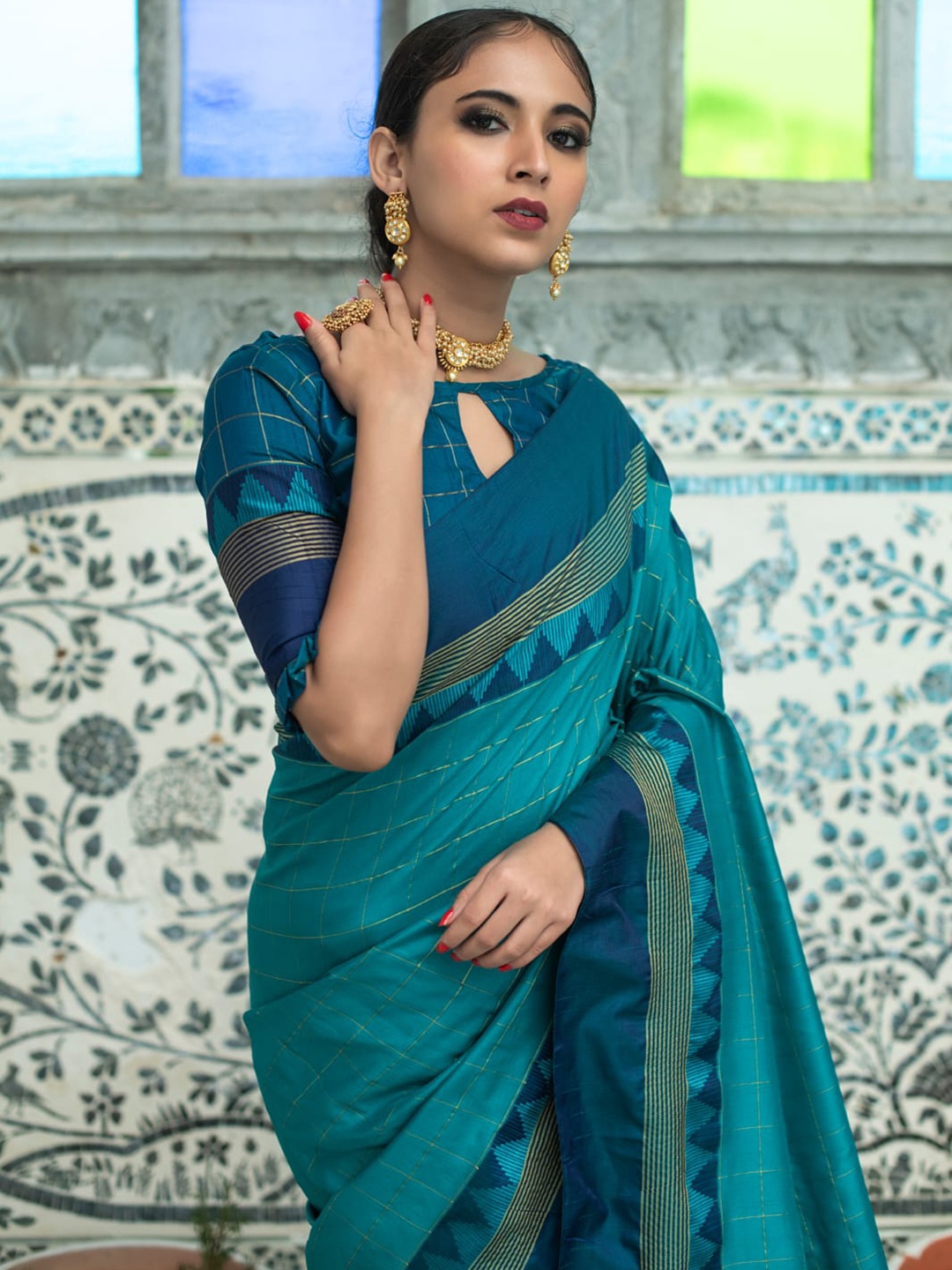 

Mitera Striped Zari Art Silk Saree, Blue