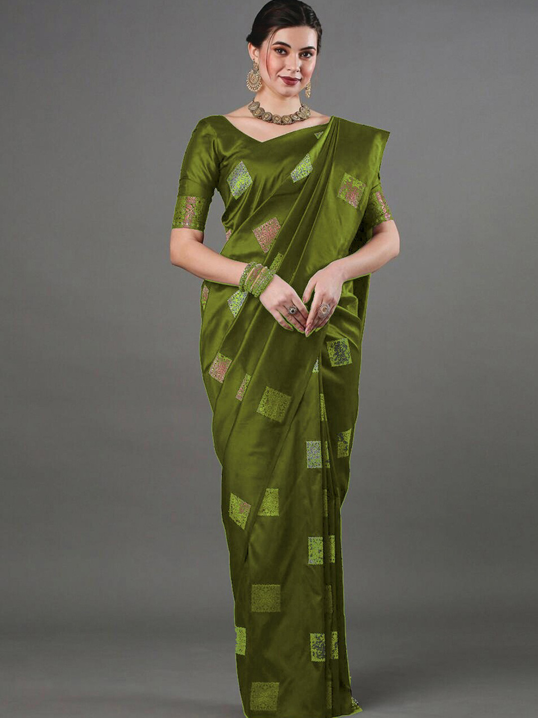 

Mitera Green & Gold-Toned Ethnic Motifs Woven Design Zari Art Silk Saree