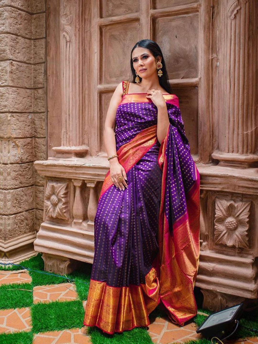 

Mitera Purple & Red Woven Design Zari Art Silk Saree