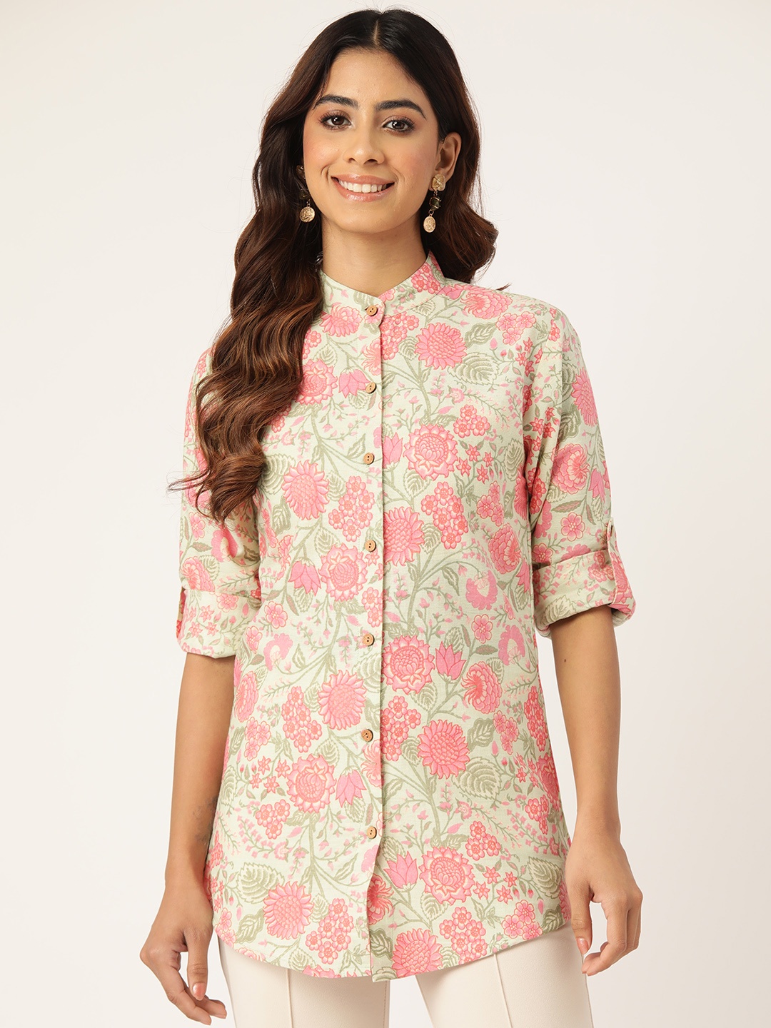 

Molcha Women Contemporary Floral Printed Casual Shirt, Black