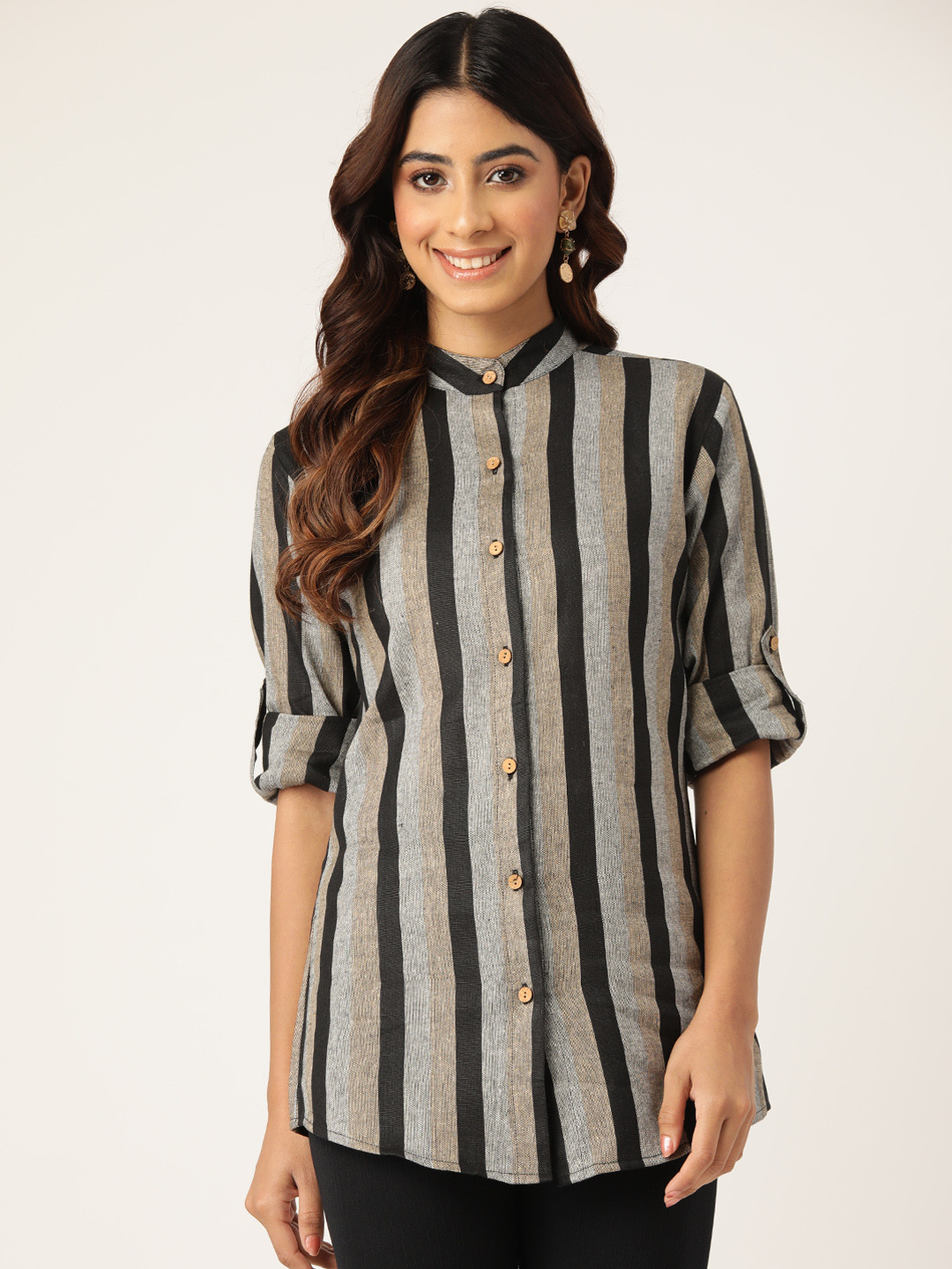 

Molcha Women Contemporary Striped Casual Shirt, Blue