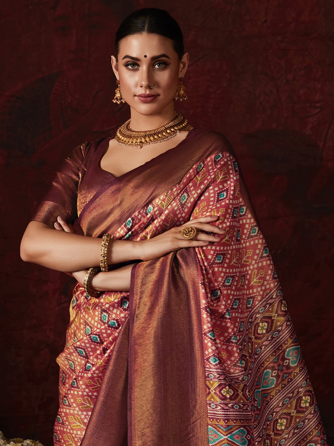 

Mitera Pink & Blue Ethnic Motifs Zari Pochampally Saree