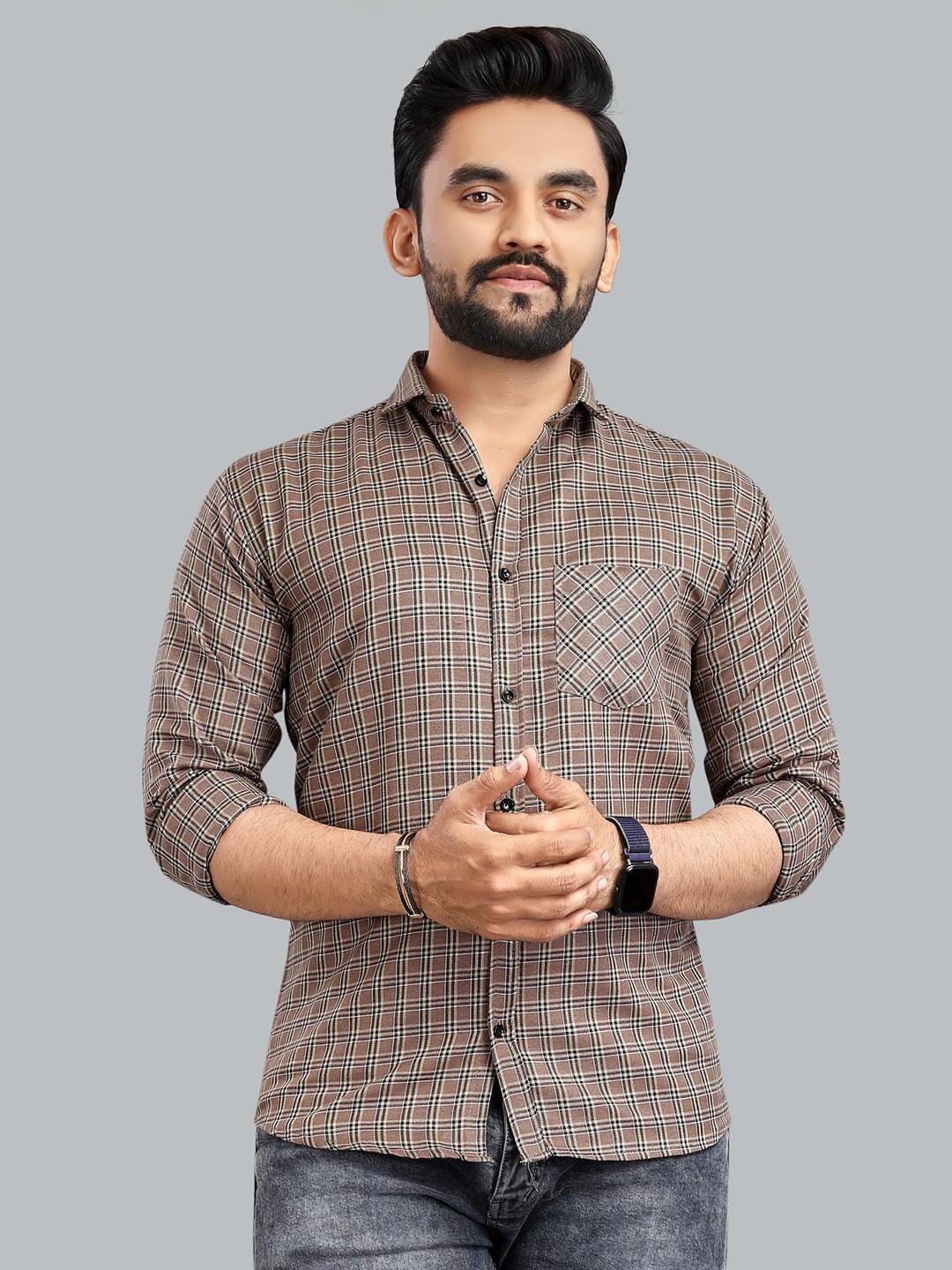 

ADWYN PETER New Checked Long Sleeves Casual Shirt, Brown