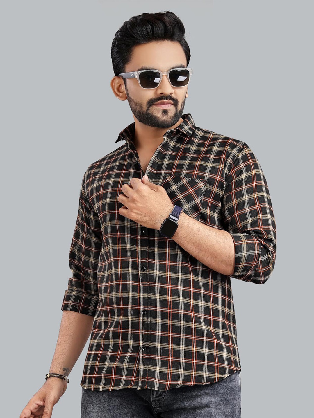 

ADWYN PETER New Checked Long Sleeves Casual Shirt, Black