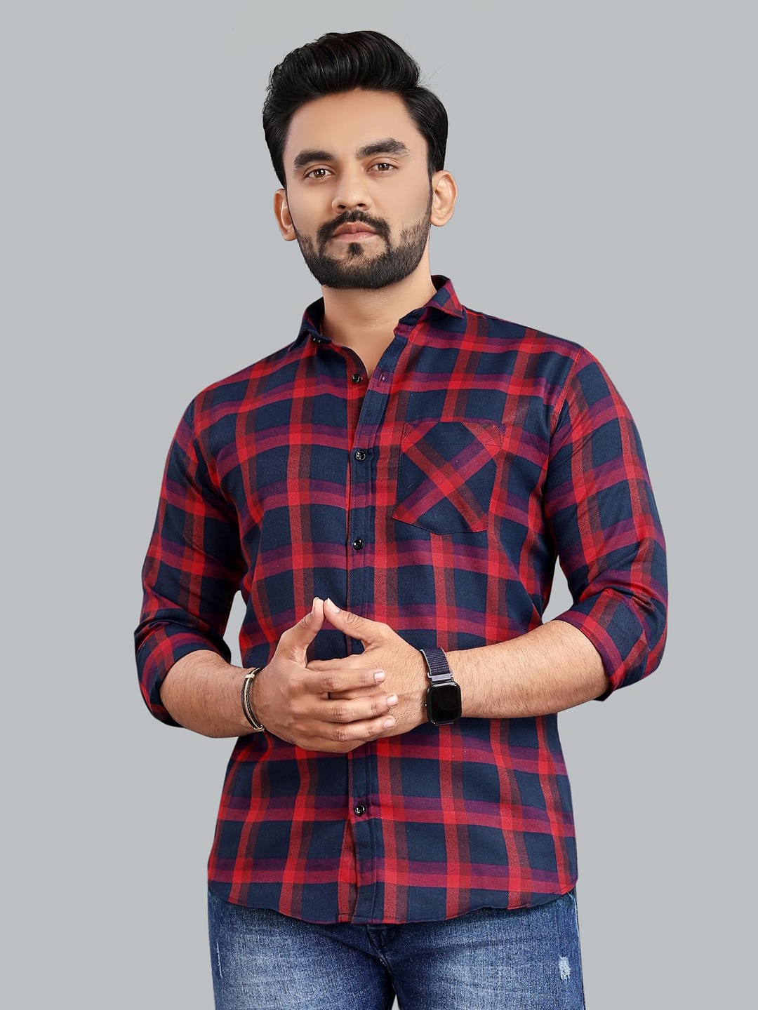 

ADWYN PETER New Fit Checked Long Sleeves Casual Shirt, Navy blue