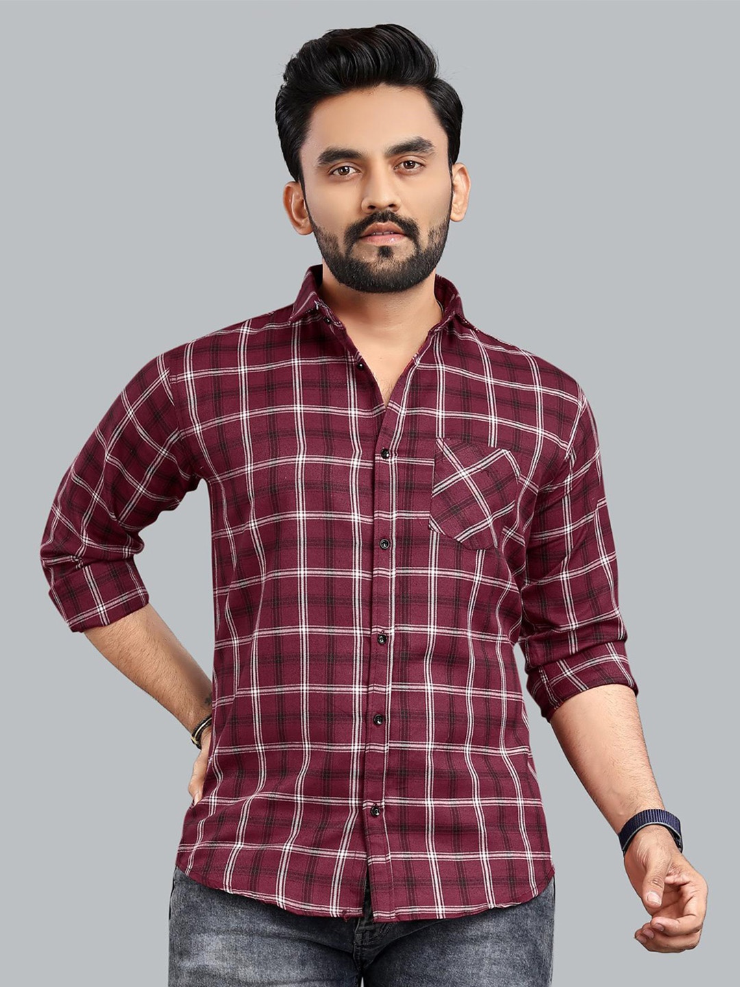 

ADWYN PETER New Checked Long Sleeves Casual Shirt, Maroon