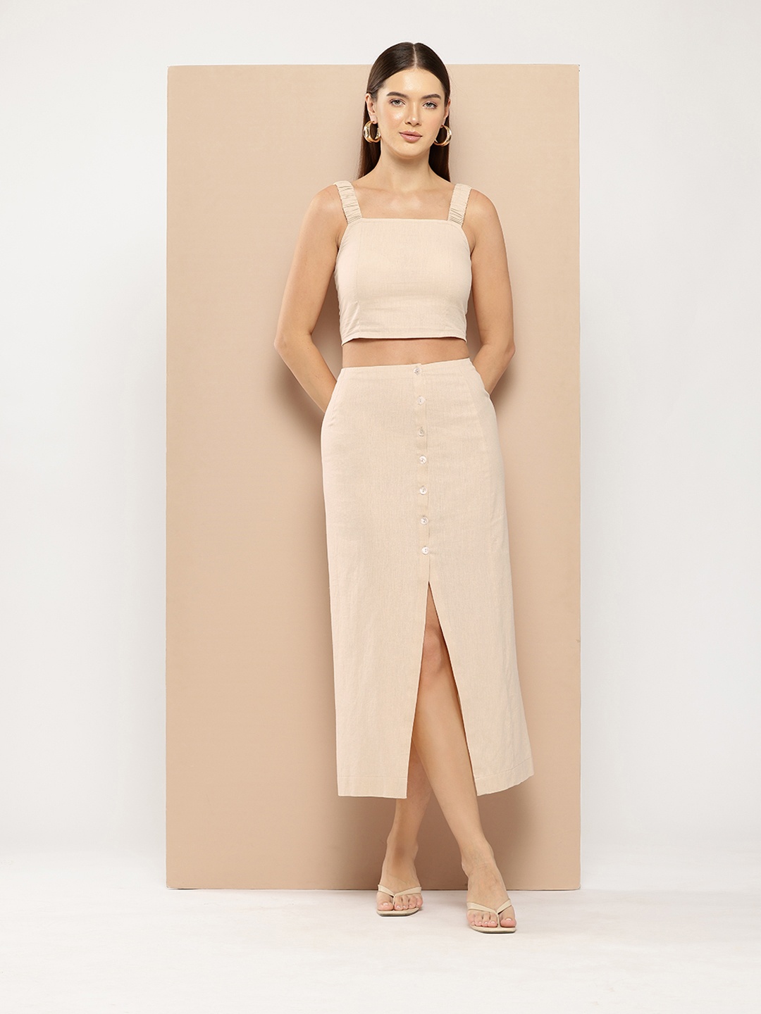 

Chemistry Smocked Top With Midi Skirt, Beige