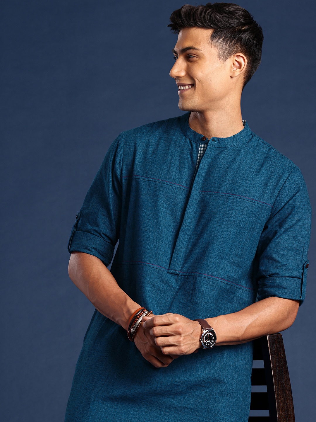 

Taavi Woven Legacy Pure Cotton Indigo Kurta, Navy blue