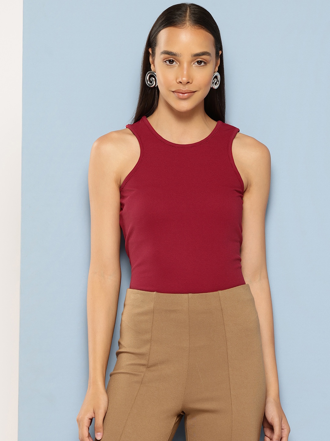 

Chemistry Textured Knit Tank Top, Maroon