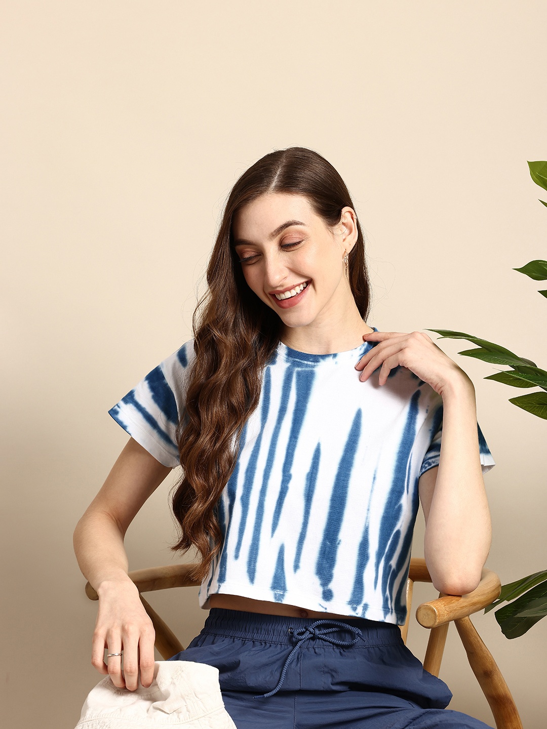 

Mast & Harbour Women Tie and Dye Drop-Shoulder Sleeves Pure Cotton T-shirt, White