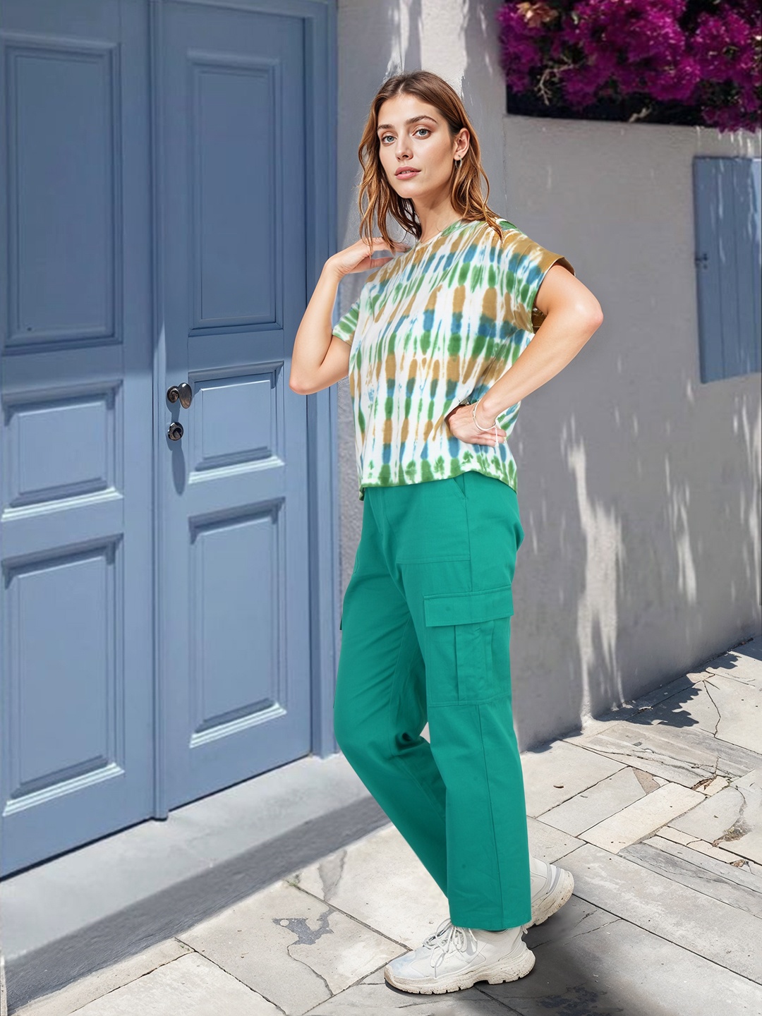 

Mast & Harbour Tie and Dyed Drop-Shoulder Sleeves Pure Cotton T-shirt, Multi