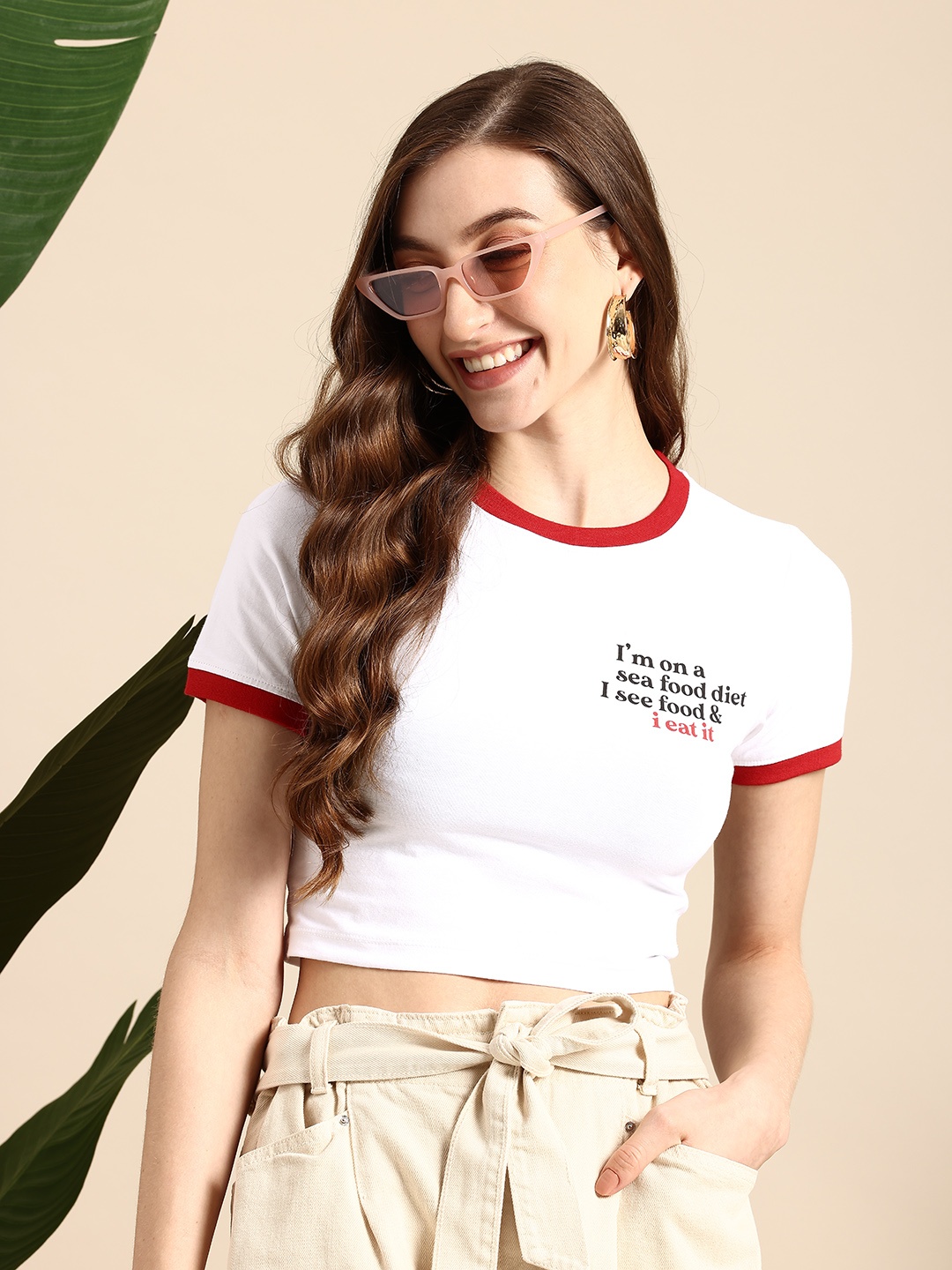 

Mast & Harbour Typography Printed Cropped T-shirt, White