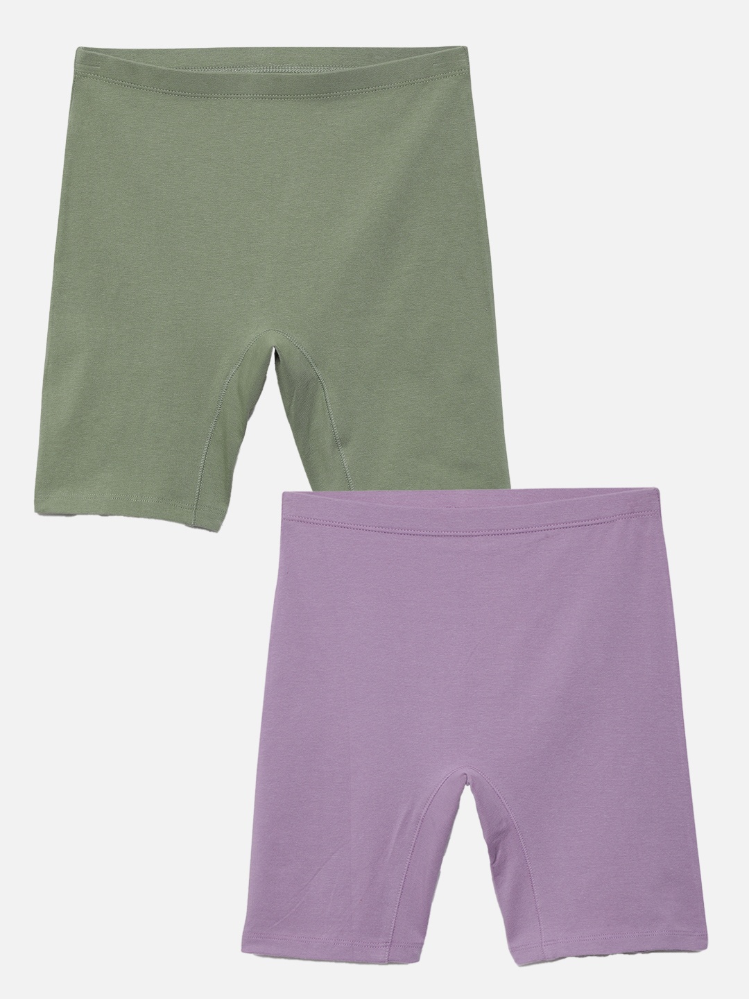 

mackly Girls Pack Of 2 Mid-Rise Slip On Boy Shorts, Olive
