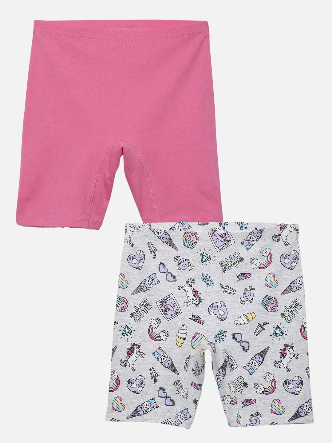 

mackly Girls Pack Of 2 Mid-Rise Conversational Printed Inner Shorts, Pink