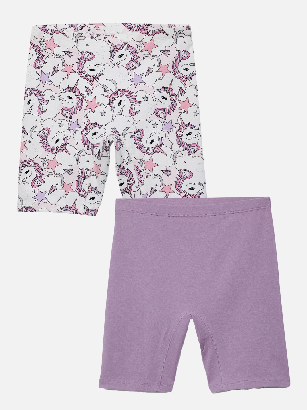 

mackly Girls Pack Of 2 Printed Mid-Rise Shorts, White