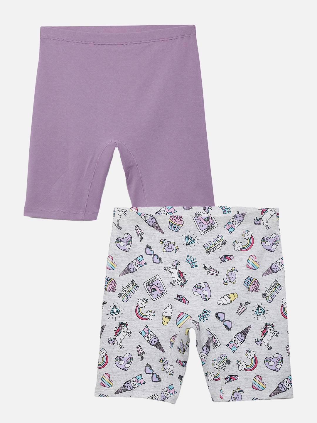 

mackly Girls Pack Of 2 Graphic Printed Shorts, Purple