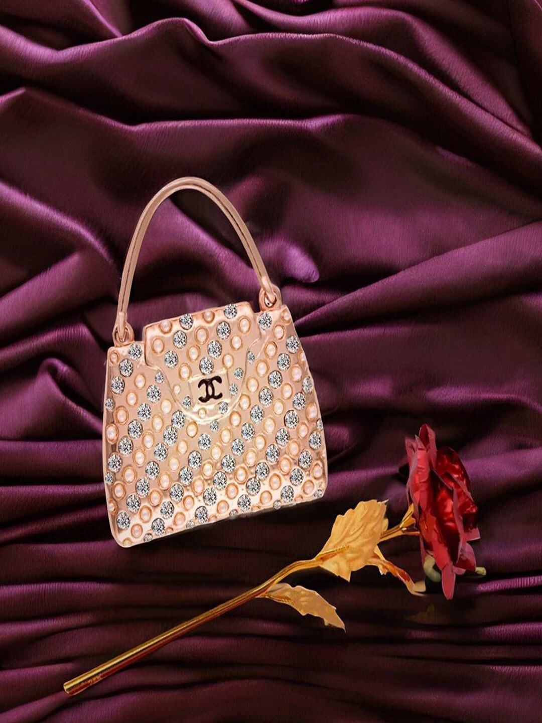 

UNIVERSITY TRENDZ Gold-Toned Handbag Brooch With Artificial Rose