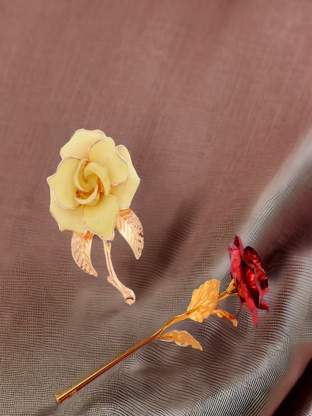 

UNIVERSITY TRENDZ Flower Brooch With Artificial Rose, Yellow