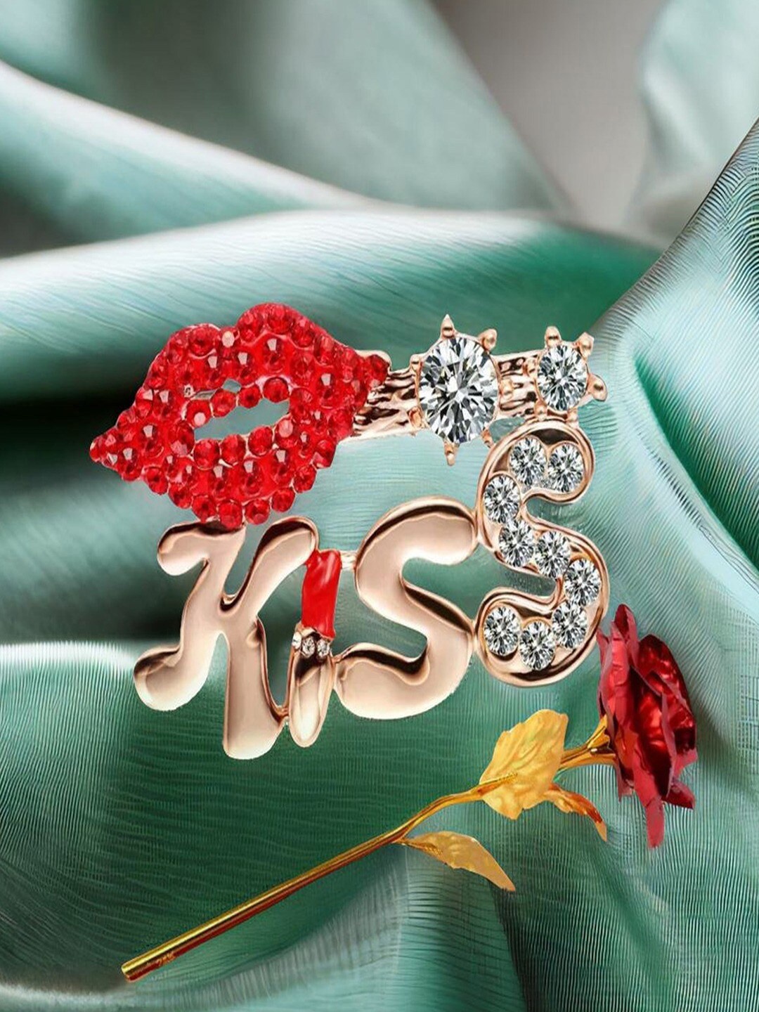 

UNIVERSITY TRENDZ Stones Studded Brooch Comes With Artificial Rose, Red