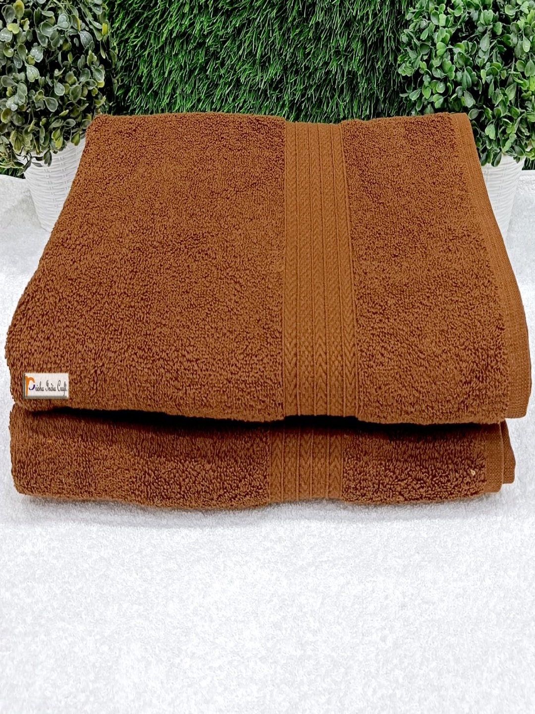 

PRISHA INDIA CRAFT 2 Pieces Brown Cotton Bath Towels