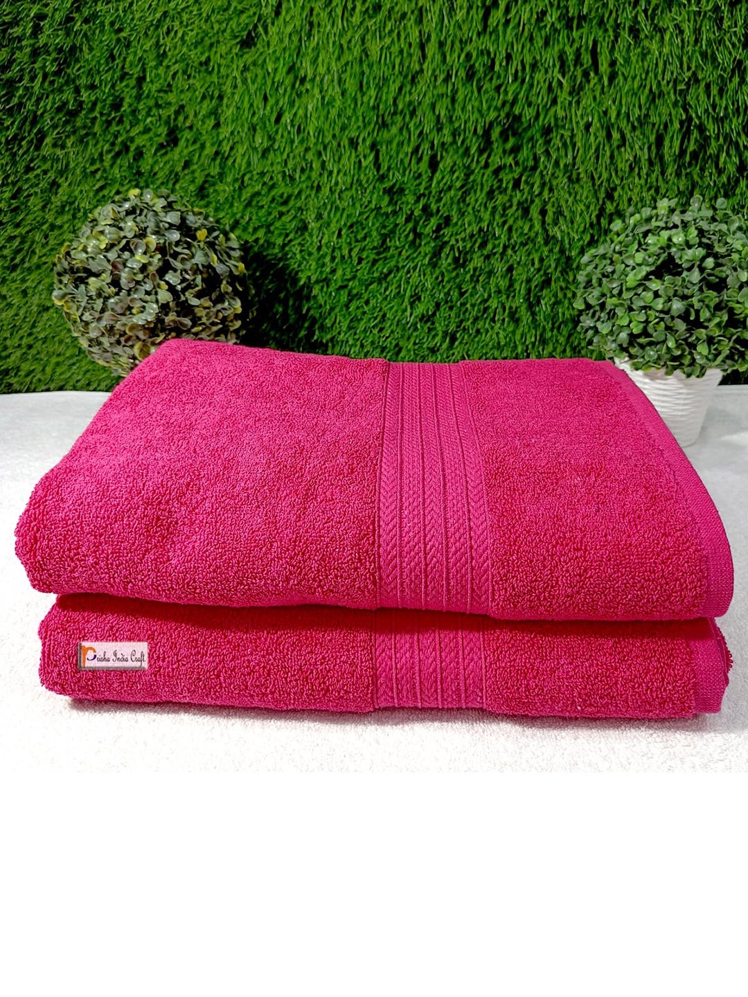 

PRISHA INDIA CRAFT Pink 2 Pieces Cotton Bath Towels