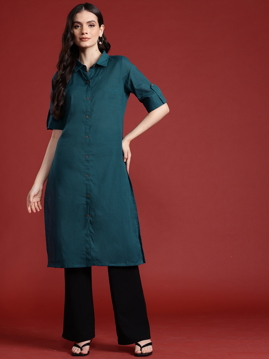 

Anouk Pure Cotton Straight Kurta, Teal