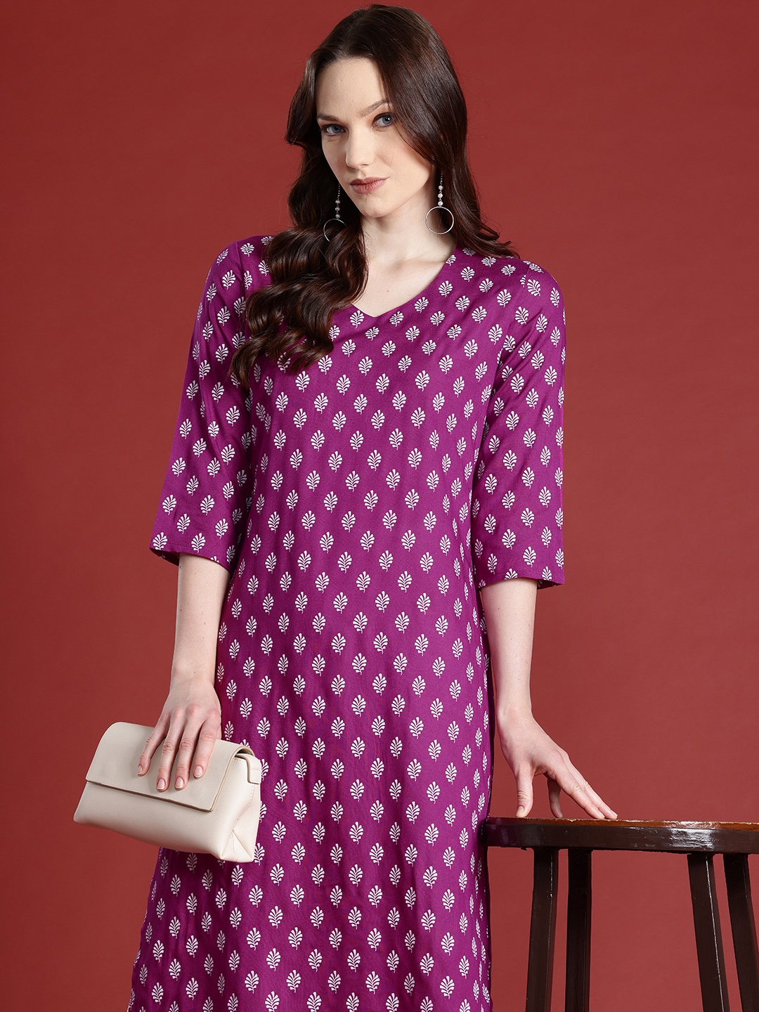 

Anouk Ethnic Motifs Printed Straight Kurta, Purple