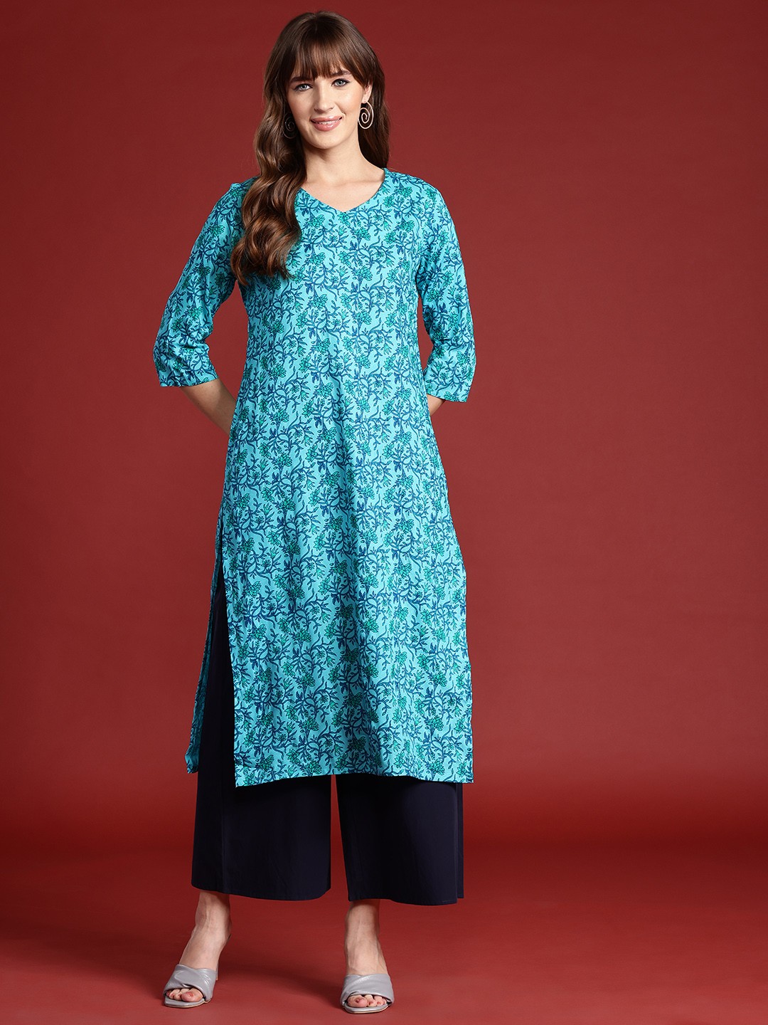 

Anouk Printed Straight Kurta, Blue