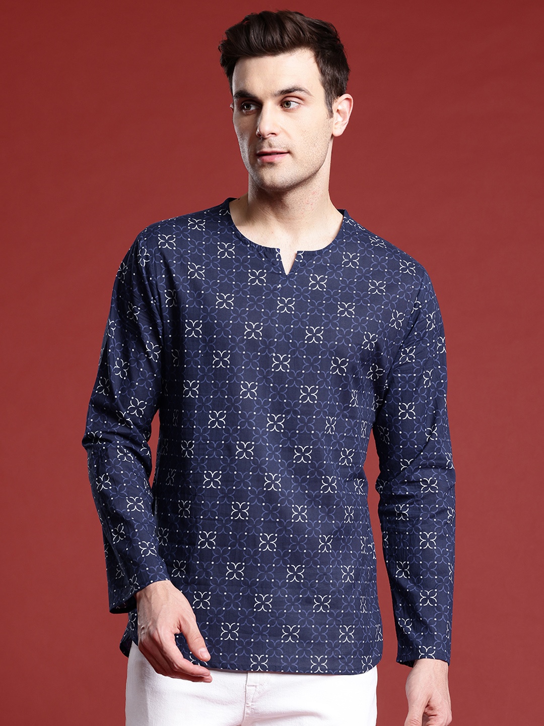 

Anouk Men Geometric Printed Pure Cotton Kurta, Blue